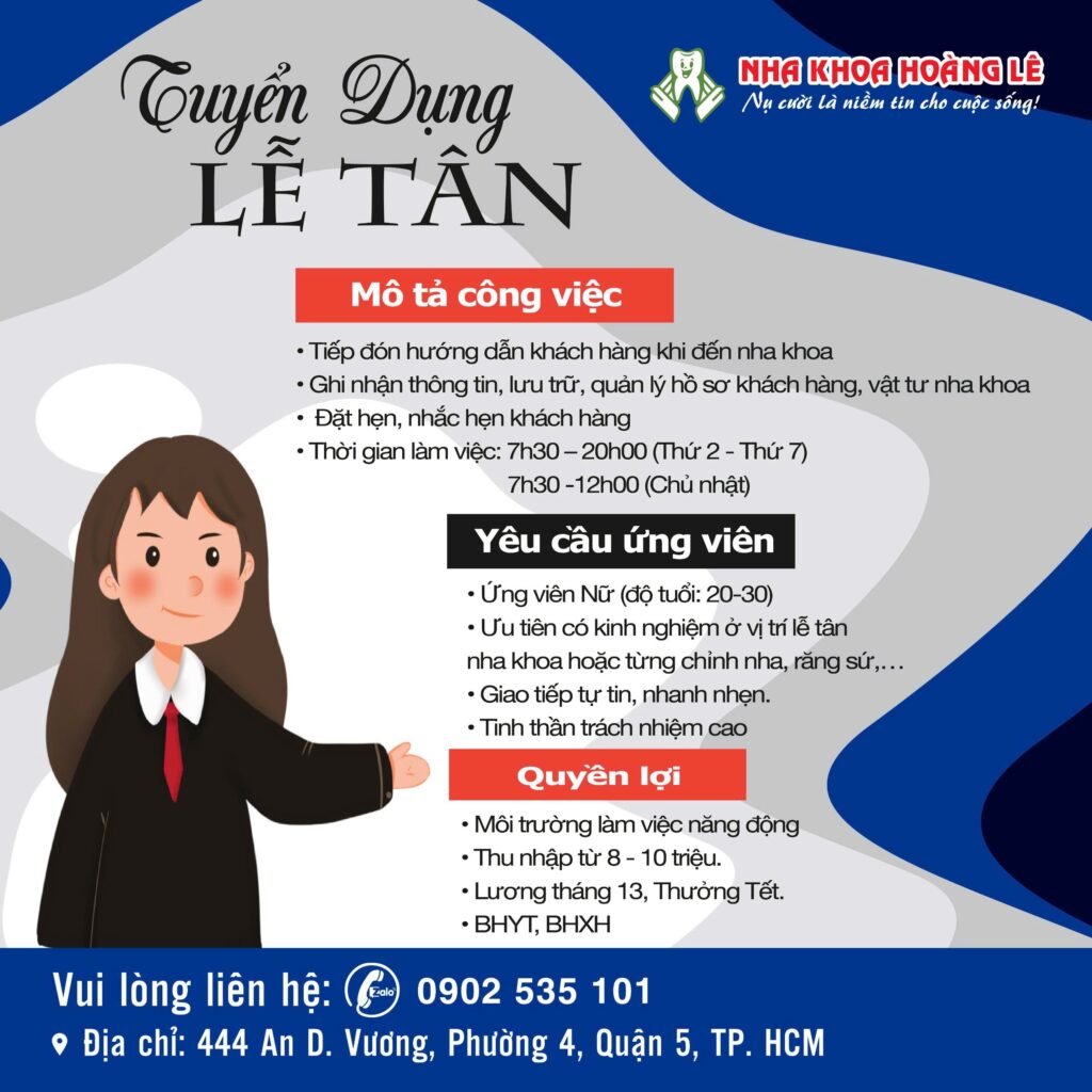 Tuyển Dụng Lễ Tân Nha Khoa