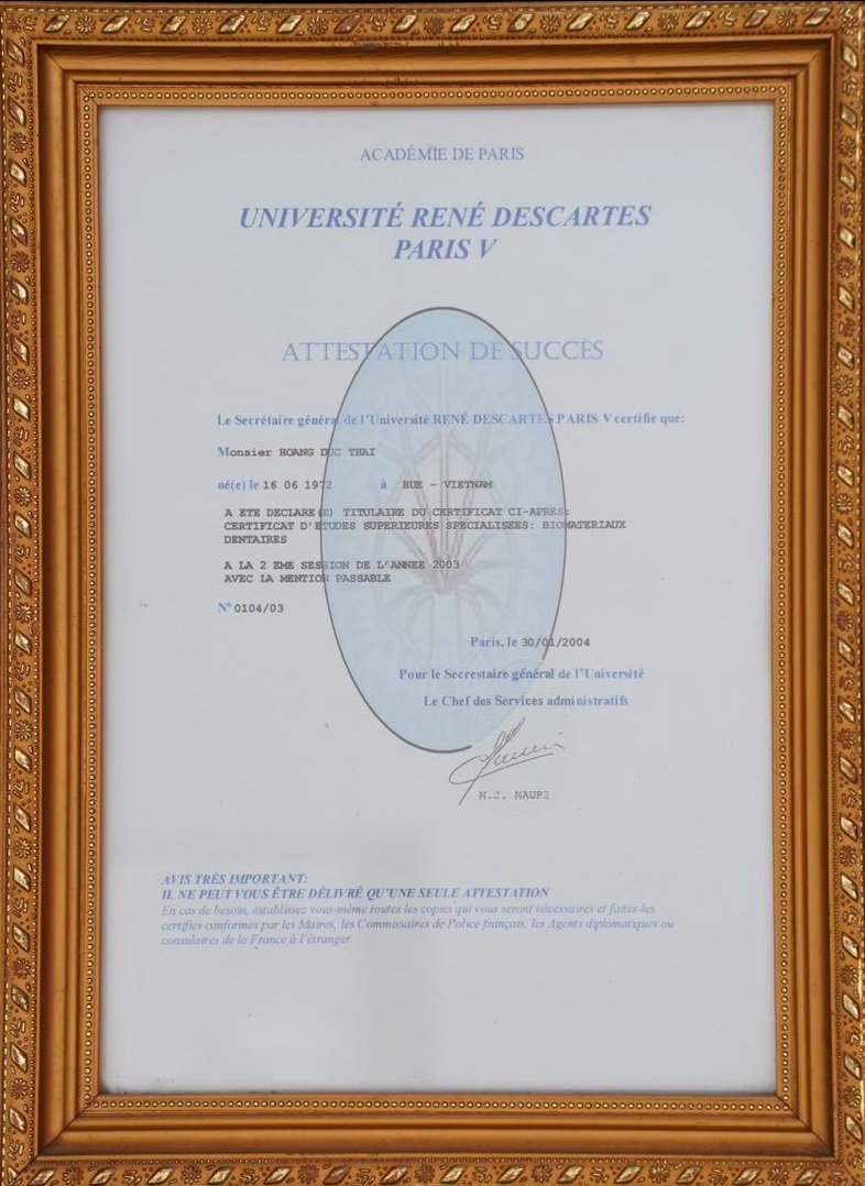 Chứng chỉ chuyên môn Đại học René Descartes Paris V - Cộng hòa Pháp
