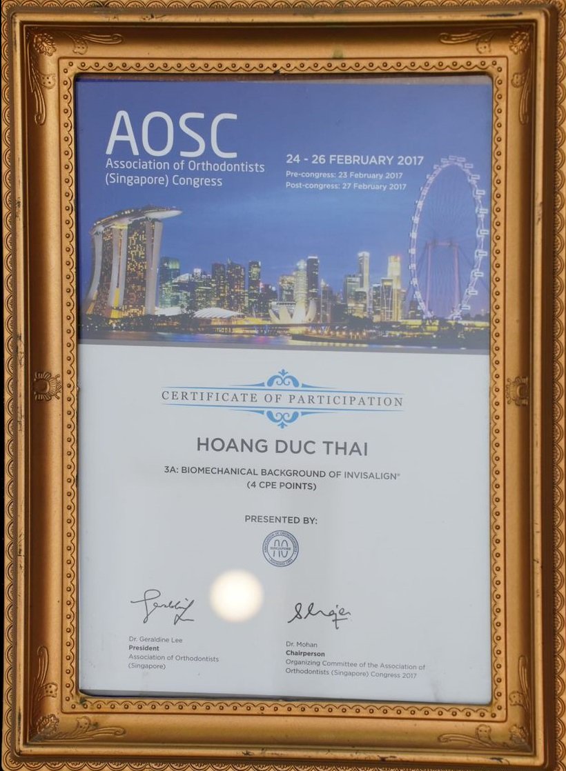 Chứng nhận tham dự AOSC Asian Orthodontic Society Conference 2017 - Singapore