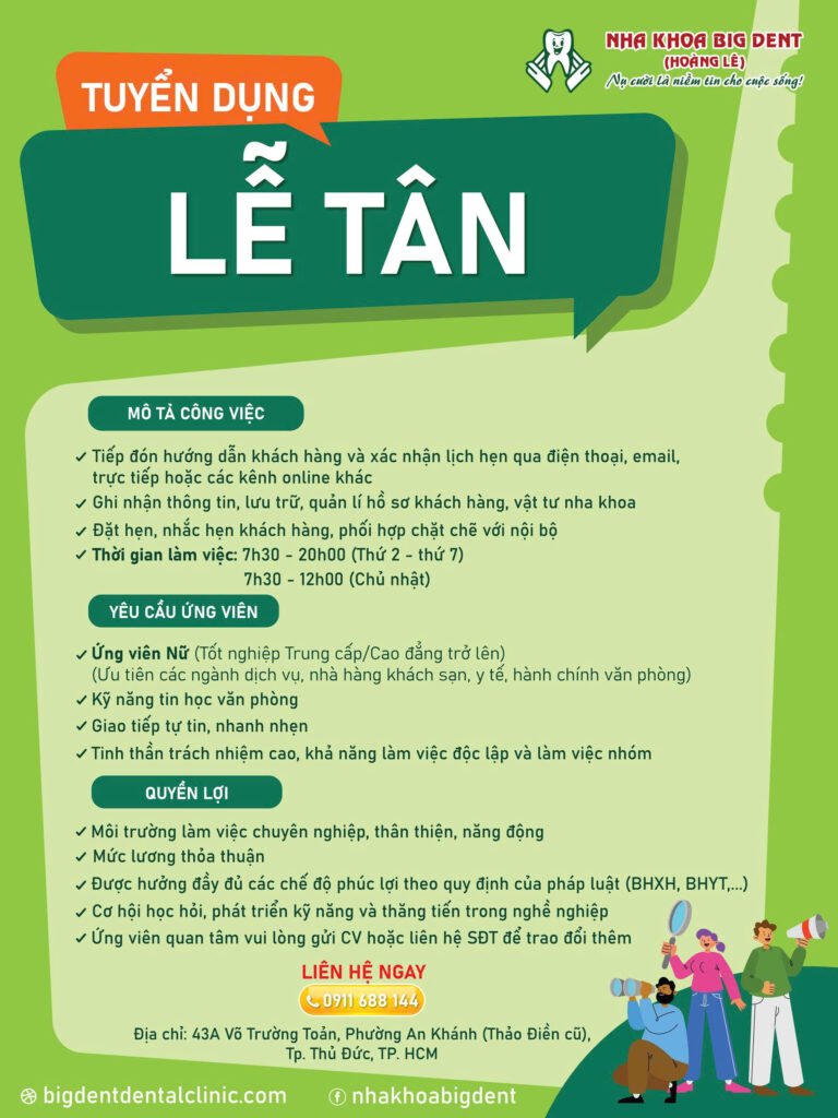 tuyển dụng lễ tân nha khoa