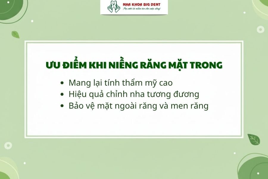 Ưu điểm của mắc cài mặt trong.